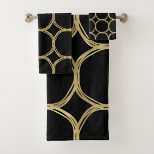 Gold Glam & Black Rings Modern Glam Bath Towel Set