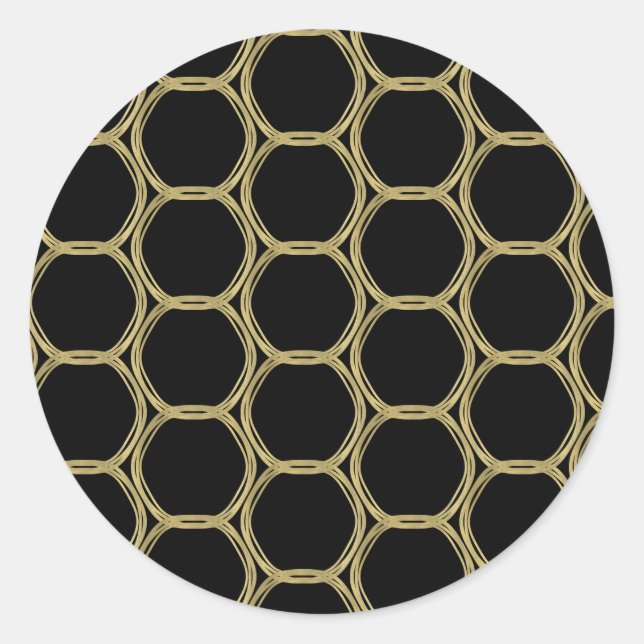 Gold Glam & Black Rings Modern Glam Party Classic Round Sticker (Front)