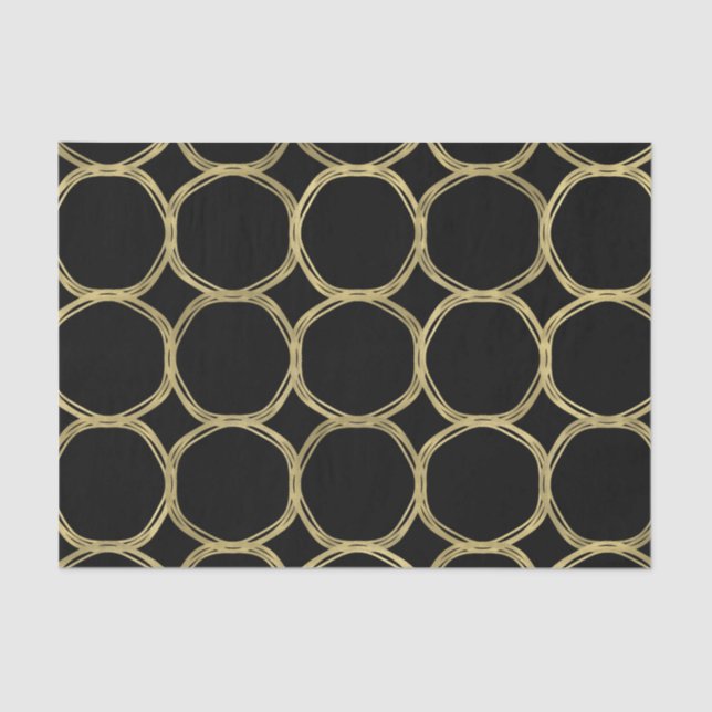Gold Glam & Black Rings Modern Glam Party Tissue Paper (Front)
