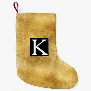 Gold Glam Black White Monogram Small Christmas Stocking