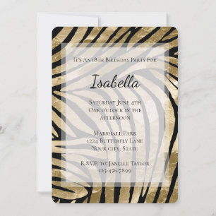 Gold Glam Black Zebra Birthday Invitation