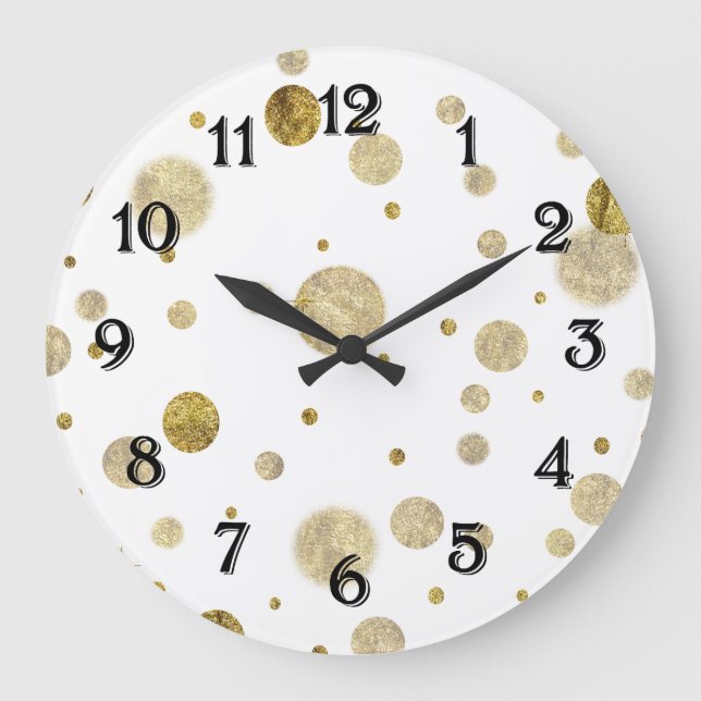 Gold Glam Bokeh Confetti Dots Large Clock (Front)