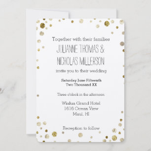 Gold Glam Bokeh Confetti Dots Wedding Invitation