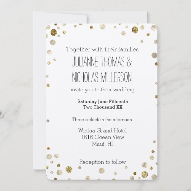 Gold Glam Bokeh Confetti Dots Wedding Invitation (Front)