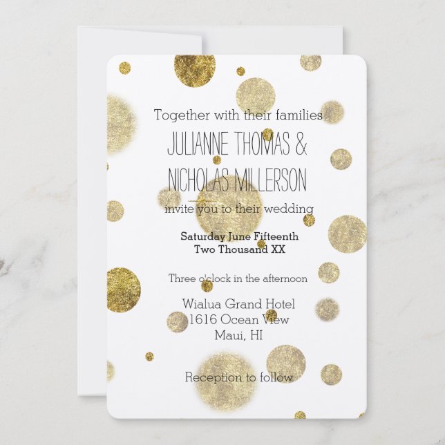 Gold Glam Bokeh Confetti Dots Wedding Invitation (Front)
