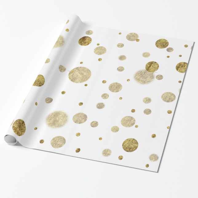 Gold Glam Bokeh Confetti Dots Wrapping Paper (Unrolled)