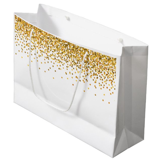 Gold Glam Confetti Dots Large Gift Bag (Front Angled)