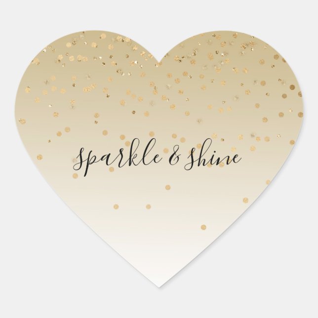 Gold Glam Confetti Ombre Heart Sticker (Front)