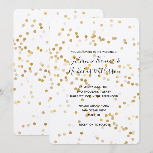 Gold Glam Confetti Wedding Invites (Front/Back)