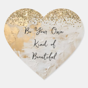 Gold Glam Cream White Glitter Confetti Heart Sticker