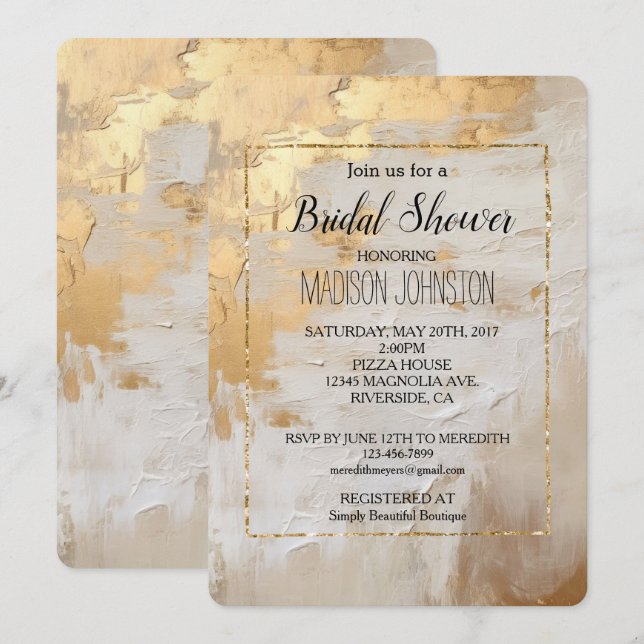Gold Glam Cream White  Invitation (Front/Back)