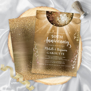 Gold Glam Disco Ball 50th Wedding Anniversary Invitation