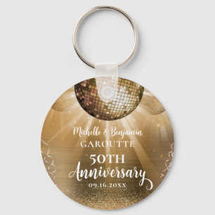 Gold Glam Disco Ball 50th Wedding Anniversary Key Ring