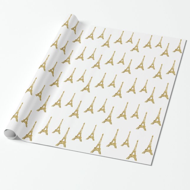 Gold Glam Eiffel Tower Wrapping Paper (Unrolled)