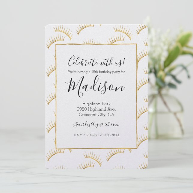 Gold Glam Eyelashes   Invitation (Standing Front)