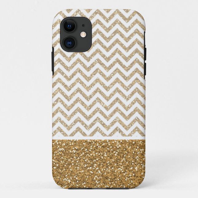 Gold Glam Faux Glitter Chevron Case-Mate iPhone Case (Back)
