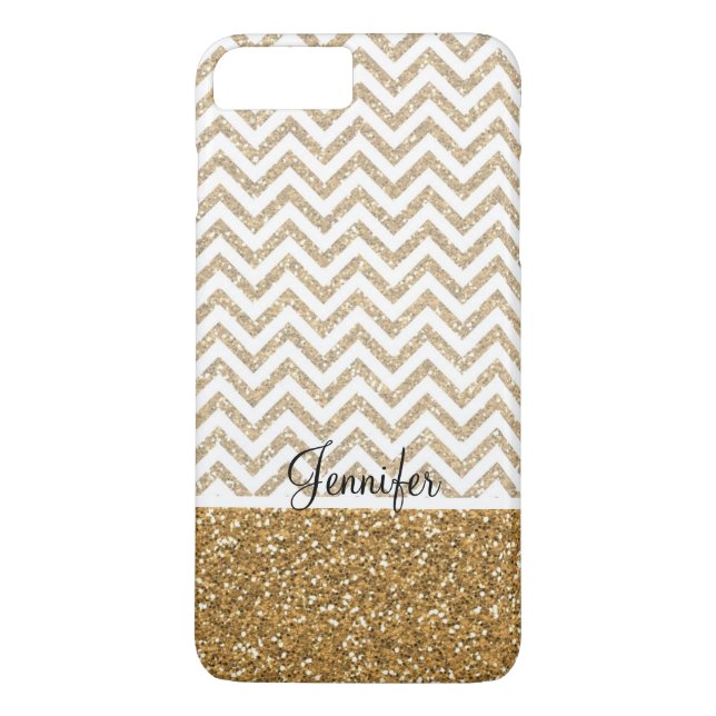 Gold Glam Faux Glitter Chevron Case-Mate iPhone Case (Back)