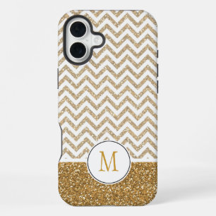 Gold Glam Faux Glitter Chevron iPhone 16 Plus Case