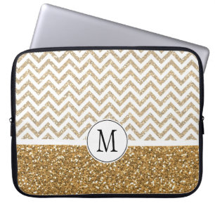 Gold Glam Faux Glitter Chevron Laptop Sleeve