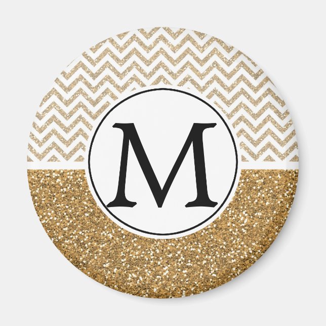 Gold Glam Faux Glitter Chevron Magnet (Front)