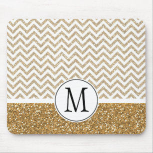 Gold Glam Faux Glitter Chevron Mouse Mat
