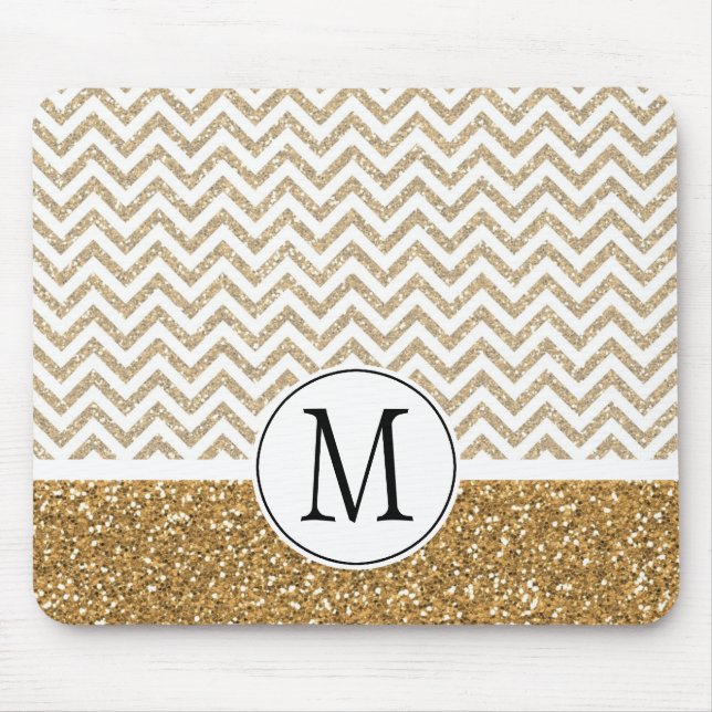 Gold Glam Faux Glitter Chevron Mouse Mat (Front)