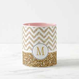 Gold Glam Faux Glitter Chevron Mug