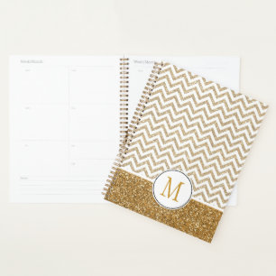 Gold Glam Faux Glitter Chevron Planner