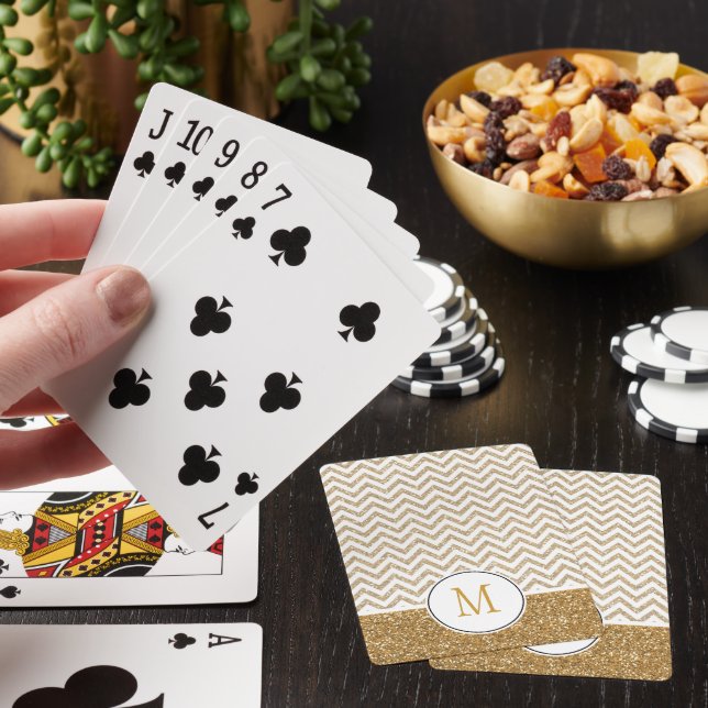 Gold Glam Faux Glitter Chevron Playing Cards (In Situ)