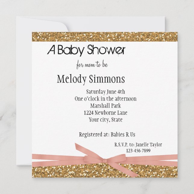Gold Glam Faux Glitter Invitation (Back)