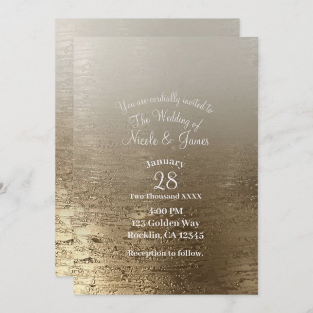 Gold Glam Gilded Brush Modern Elegance Wedding Invitation (Front/Back)