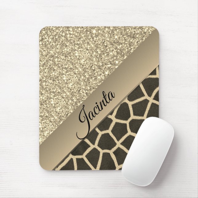 Gold Glam Giraffe Print Mouse Mat (With Mouse)