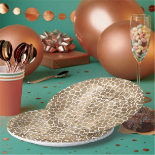 Gold Glam Giraffe Print Paper Plate
