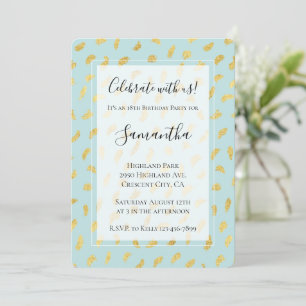 Gold Glam Girly Mint Abstract Birthday Invitation