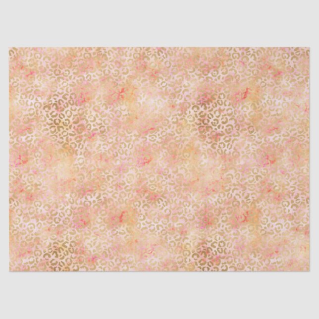 Gold Glam Girly Peach Pink Blush Leopard Print Tissue Paper (Front)