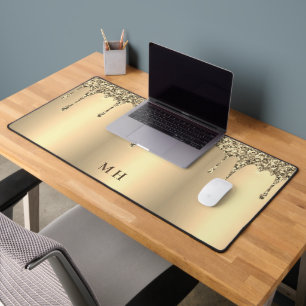 Gold Glam Girly Sparkles Luxury Monogram Desk Mat