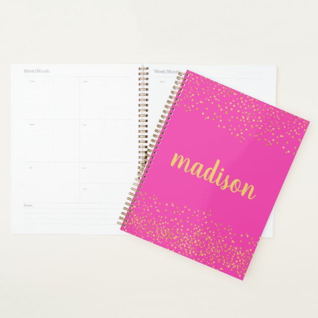 Gold Glam Glitter Confetti | Personalised Hot Pink Planner (Display)
