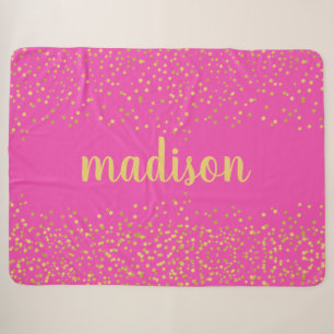 Gold Glam Glitter Confetti Personalised Pink Sherpa Blanket