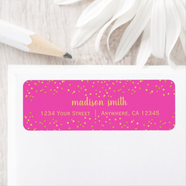 Gold Glam Glitter Confetti | Pink Return Address (Insitu)