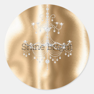 Gold Glam Glitter Diamond Chandelier Classic Round Sticker