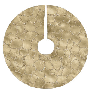 Gold Glam Glitter Giraffe Print Brushed Polyester Tree Skirt