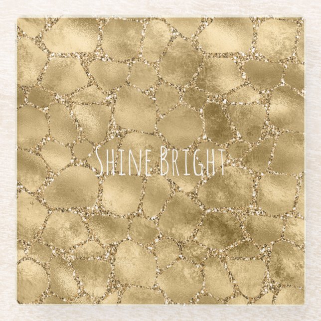 Gold Glam Glitter Giraffe Print     Glass Coaster (Front)