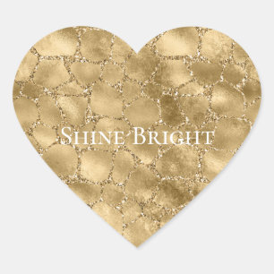 Gold Glam Glitter Giraffe Print Heart Sticker