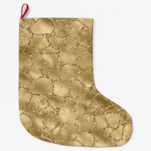 Gold Glam Glitter Giraffe Print   Large Christmas Stocking