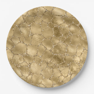 Gold Glam Glitter Giraffe Print   Paper Plate