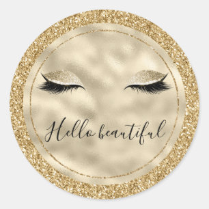 Gold Glam Glitter Girly Eyelashes personalised Classic Round Sticker