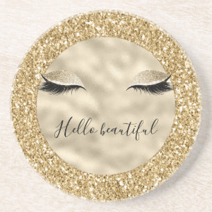 Gold Glam Glitter Girly Eyelashes personalized Coaster