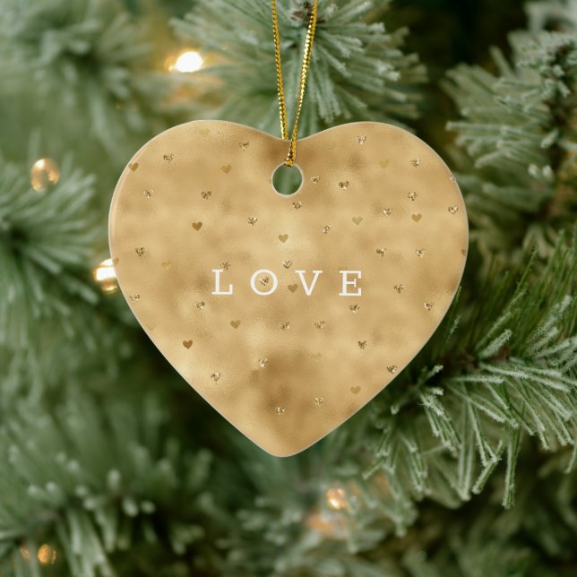 Gold Glam Glitter Hearts Ceramic Tree Decoration (Tree)