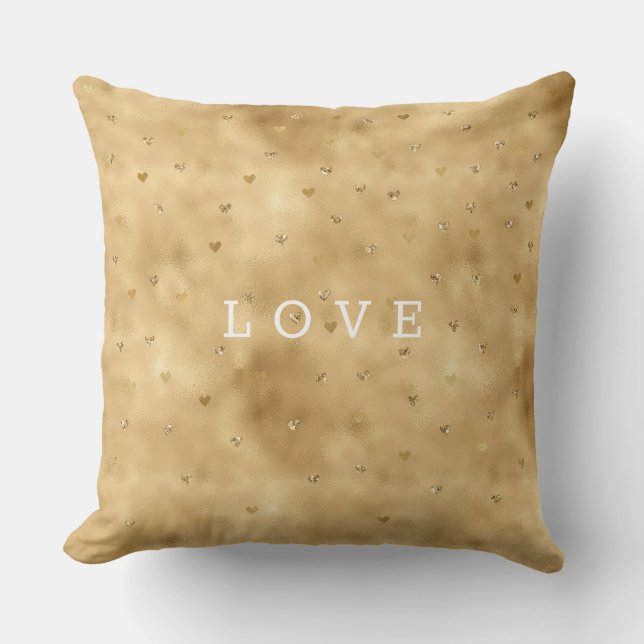 Gold Glam Glitter Hearts Cushion (Front)