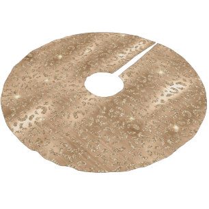 Gold Glam Glitter Leopard Print Brushed Polyester Tree Skirt
